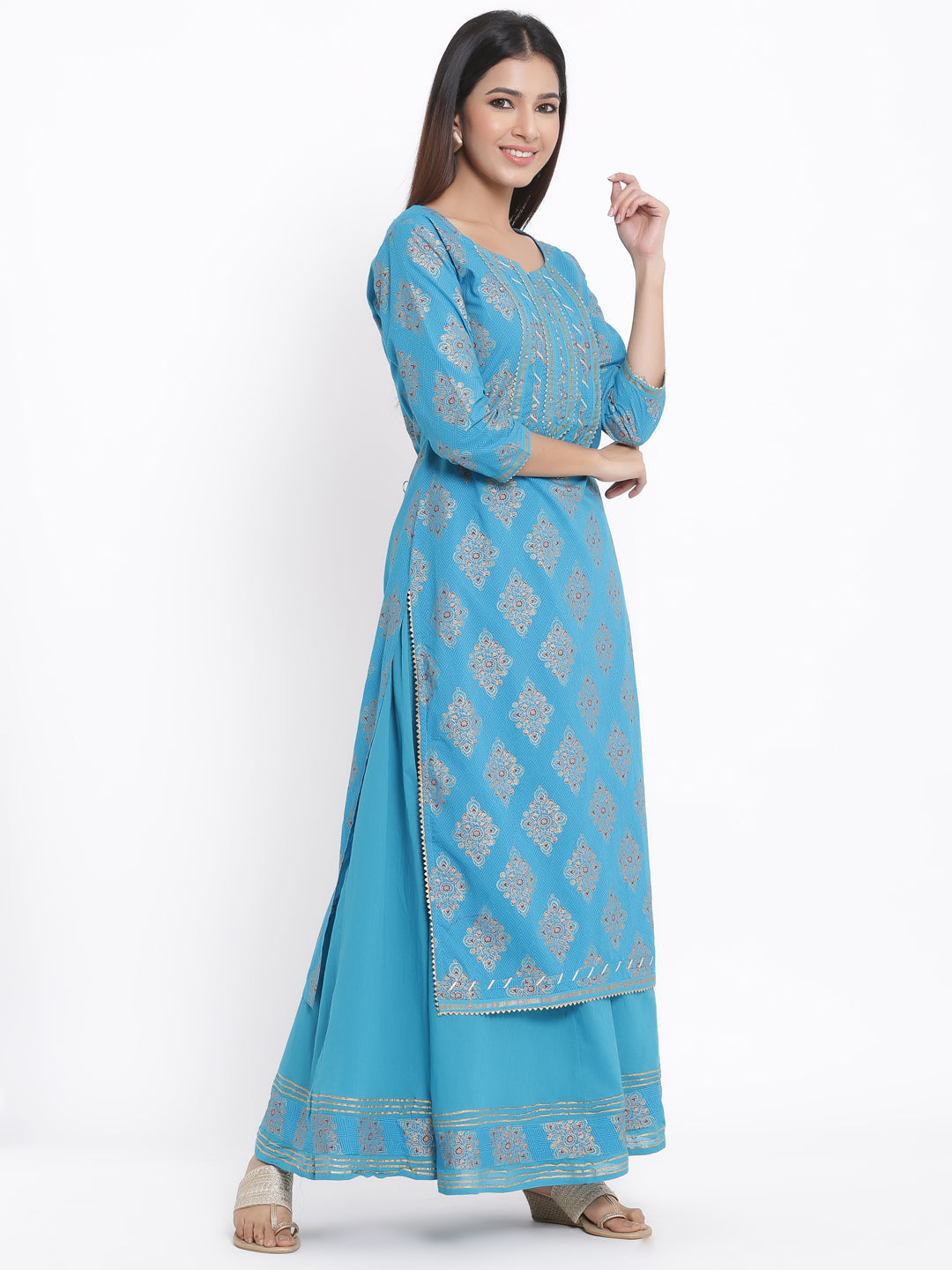 Cotton Printed Straight Kurta Sharara Dupatta
