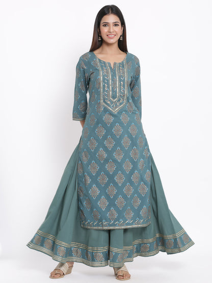 Cotton Printed Straight Kurta Sharara