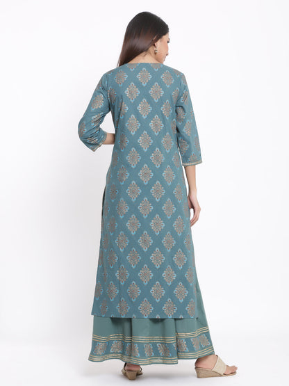 Cotton Printed Straight Kurta Sharara