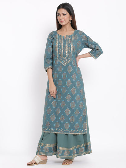 Cotton Printed Straight Kurta Sharara