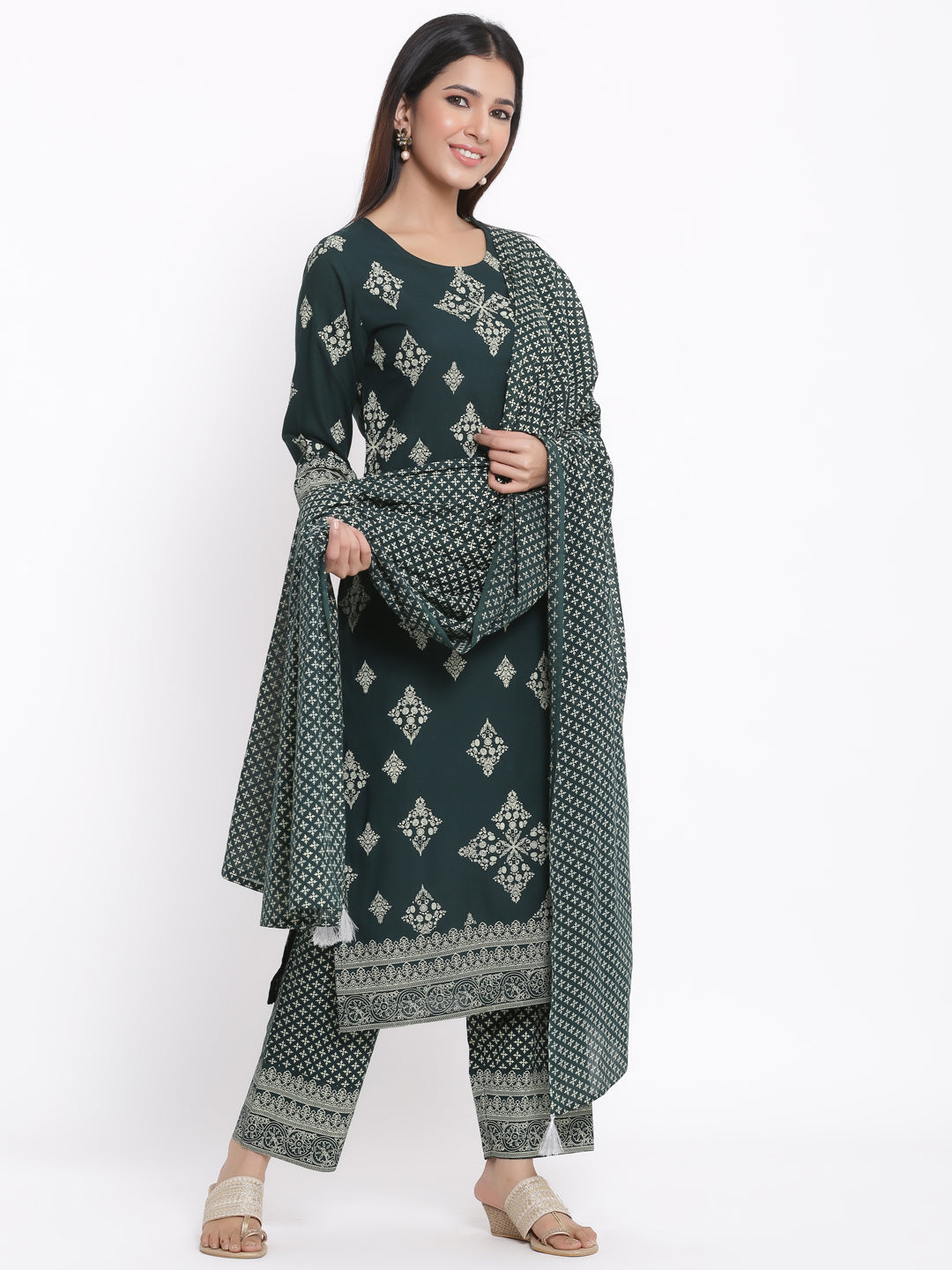Rayon Printed Straight Kurta Palazzo Dupatta