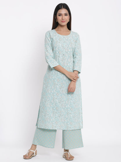 Cotton Printed Straight Kurta Palazzo Set