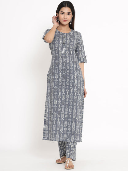 Cotton Printed Straight Kurta Pant Set