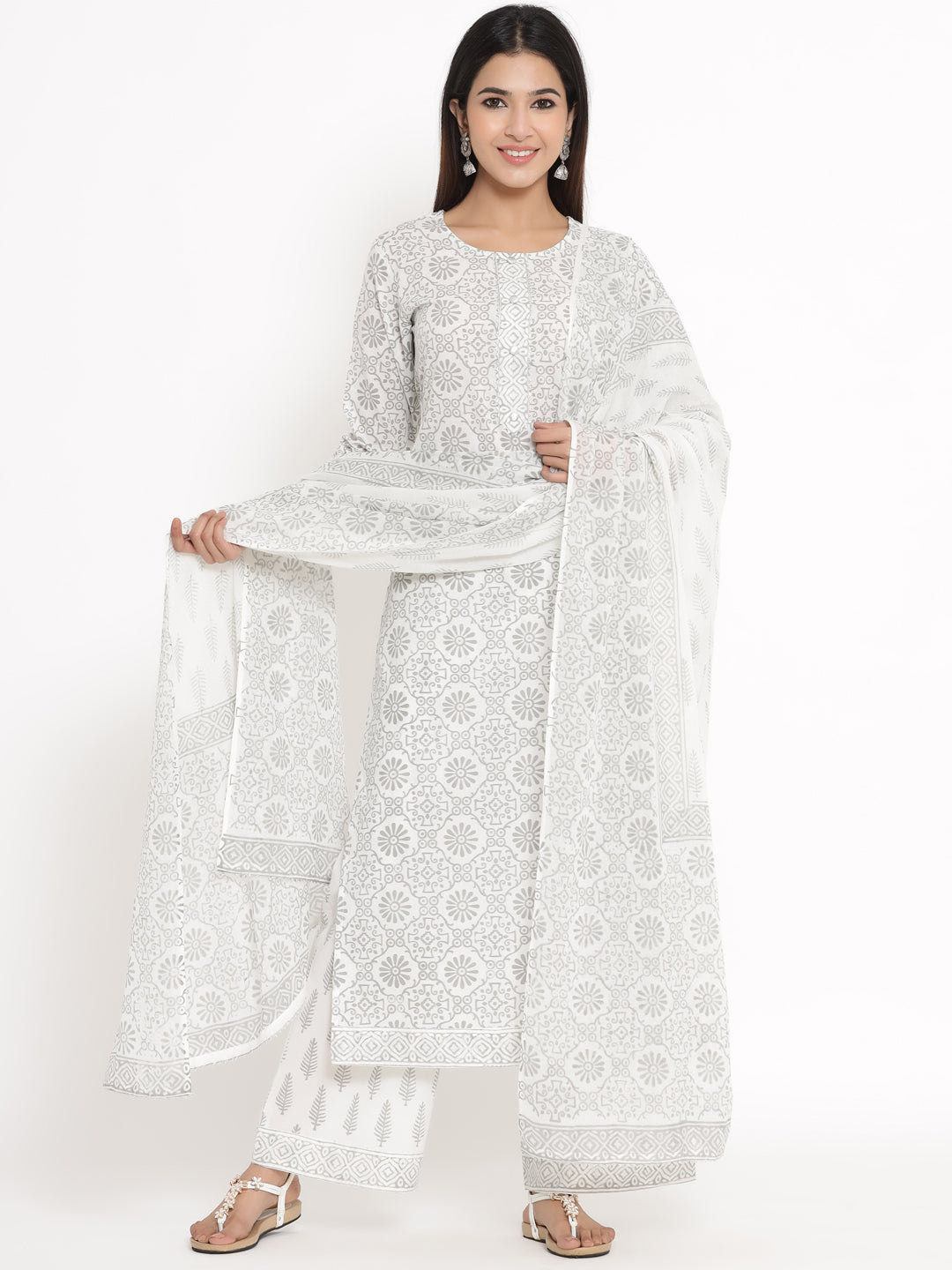 Cotton Printed Straight Kurta Palazzo Dupatta