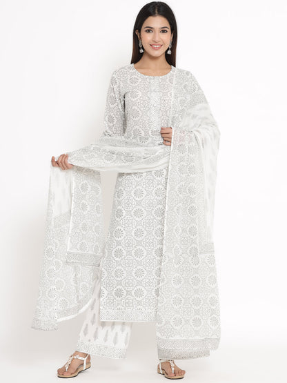 Cotton Printed Straight Kurta Palazzo Dupatta