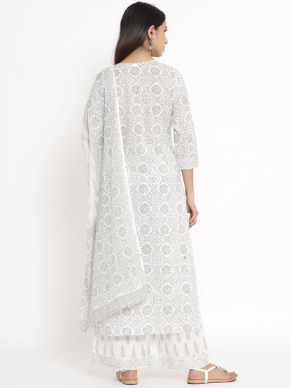 Cotton Printed Straight Kurta Palazzo Dupatta