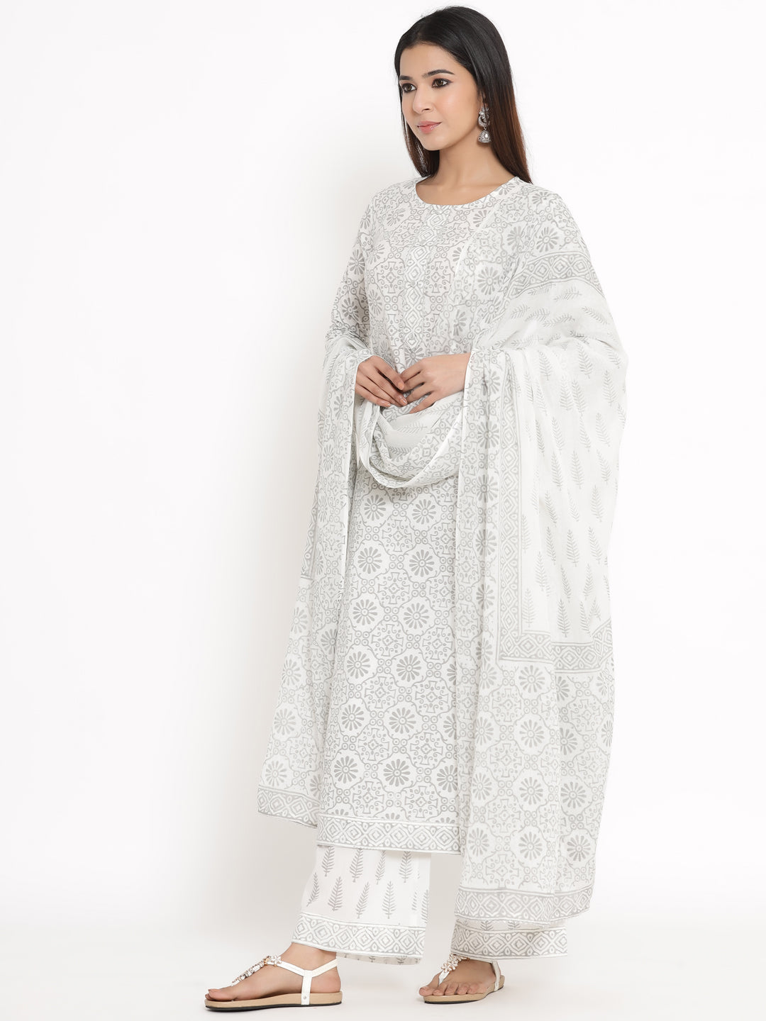 Cotton Printed Straight Kurta Palazzo Dupatta