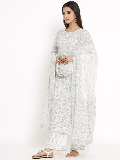Cotton Printed Straight Kurta Palazzo Dupatta