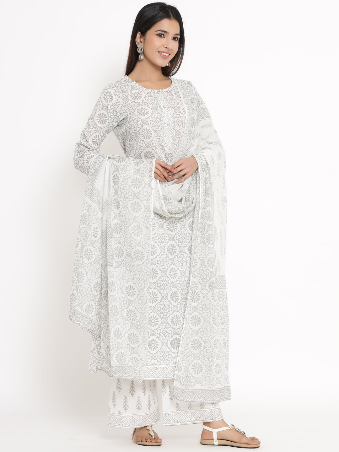 Cotton Printed Straight Kurta Palazzo Dupatta
