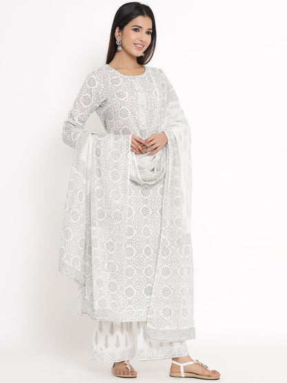 Cotton Printed Straight Kurta Palazzo Dupatta
