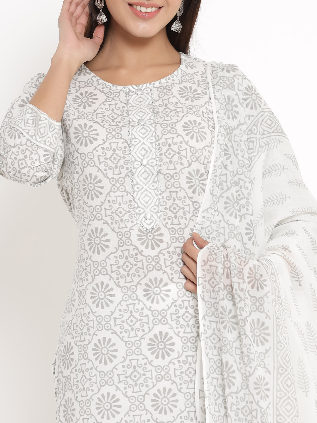 Cotton Printed Straight Kurta Palazzo Dupatta