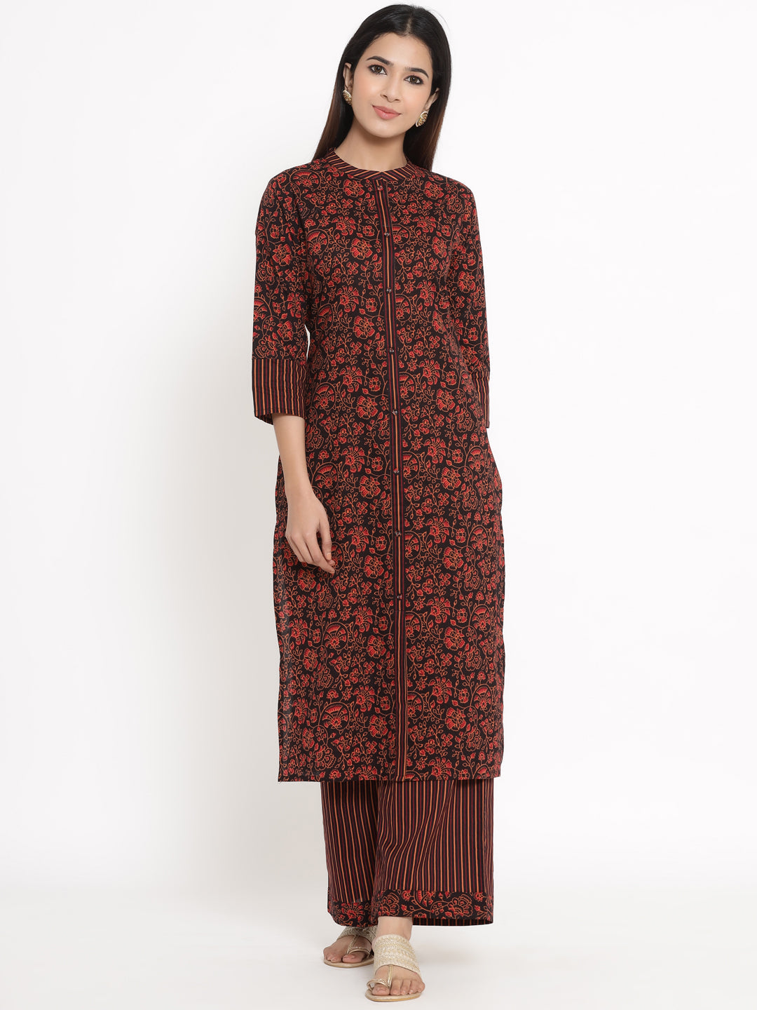 Cotton Floral Print Straight Kurta Palazzo Set