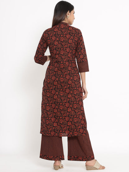 Cotton Floral Print Straight Kurta Palazzo Set