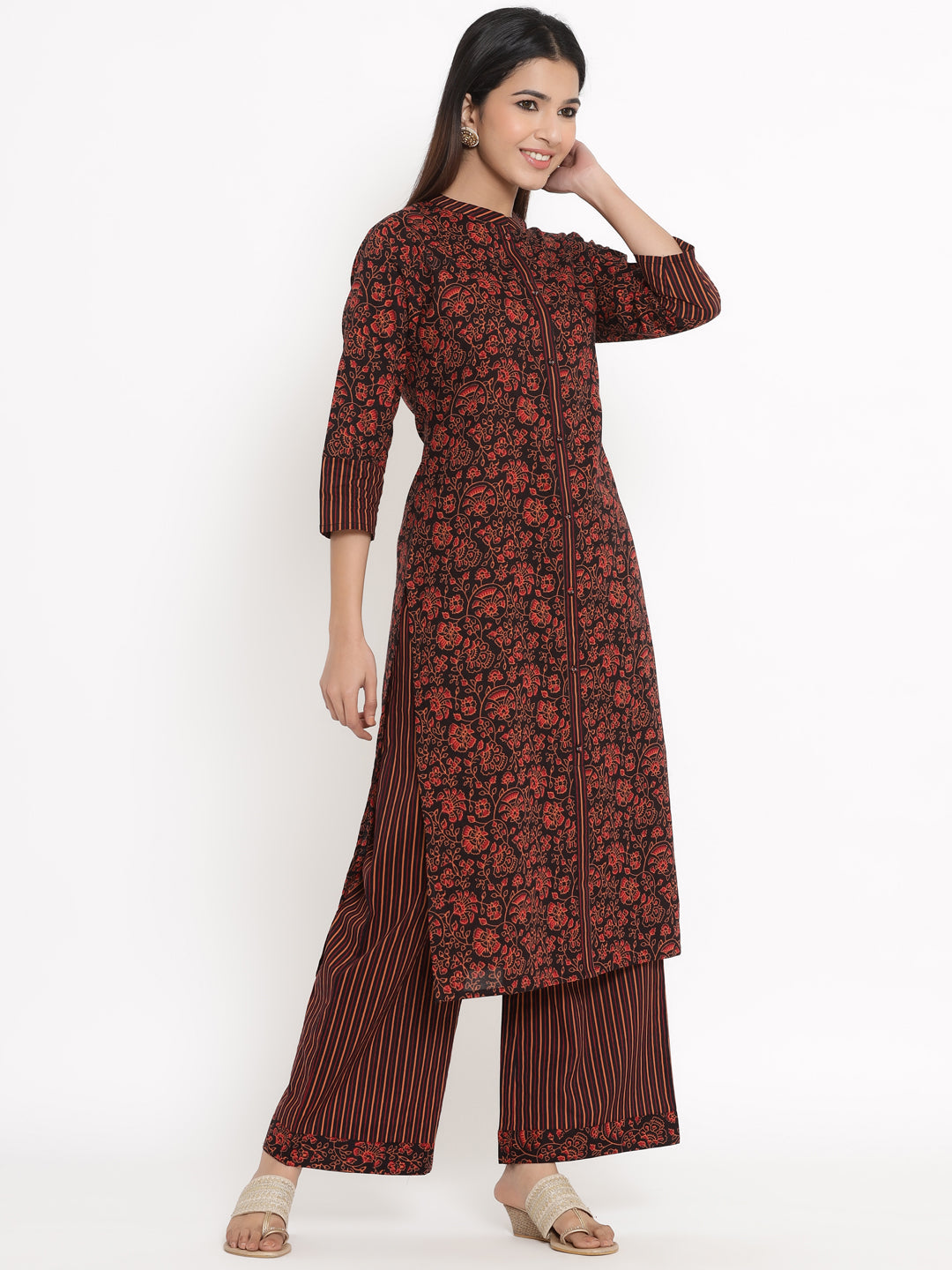 Cotton Floral Print Straight Kurta Palazzo Set