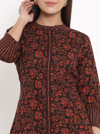 Cotton Floral Print Straight Kurta Palazzo Set