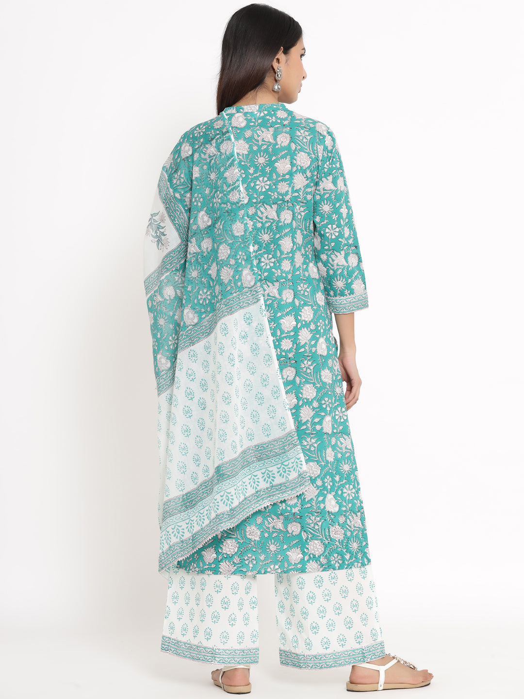 Cotton Floral Print Straight Kurta Palazzo Dupatta