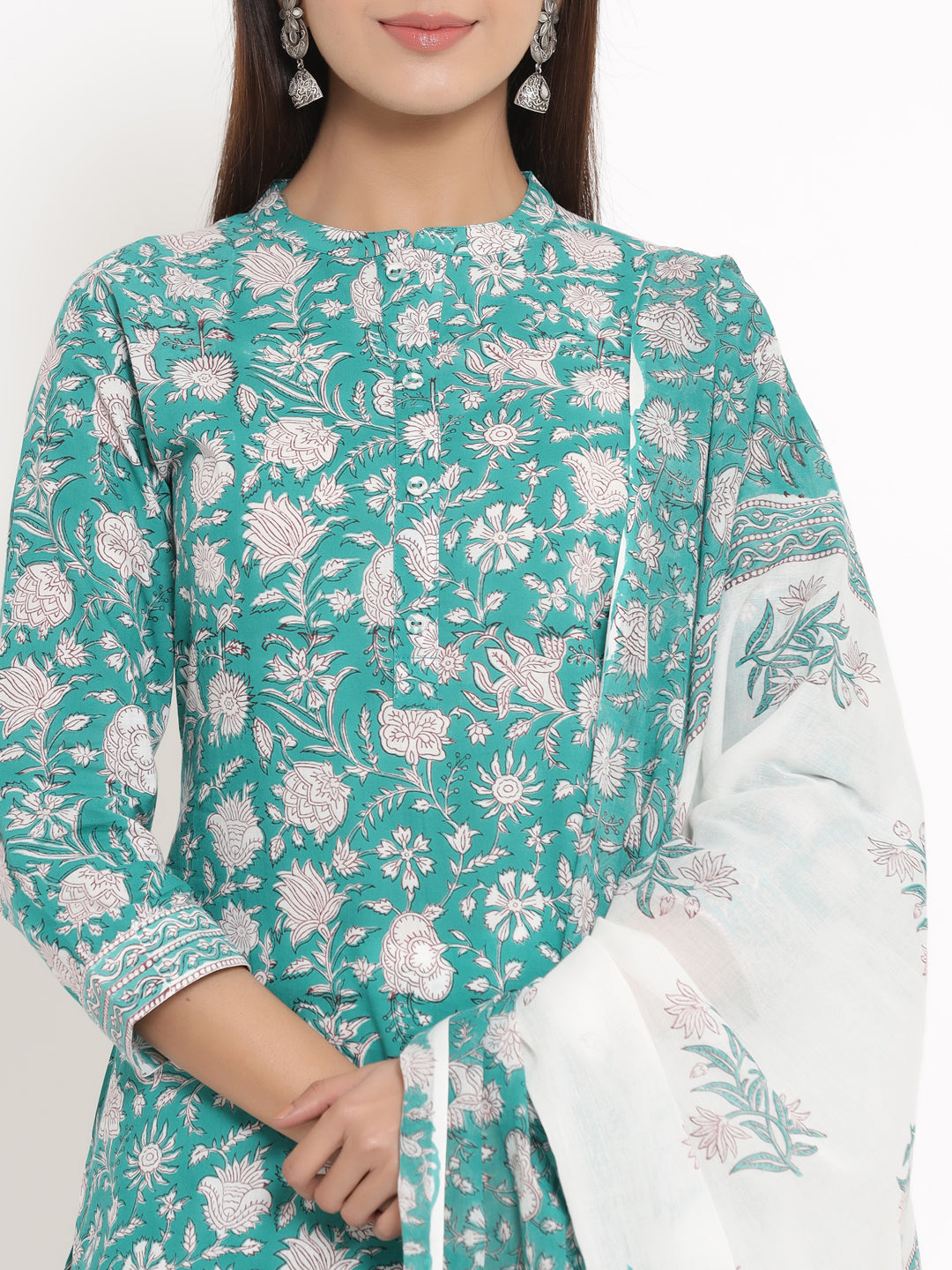 Cotton Floral Print Straight Kurta Palazzo Dupatta