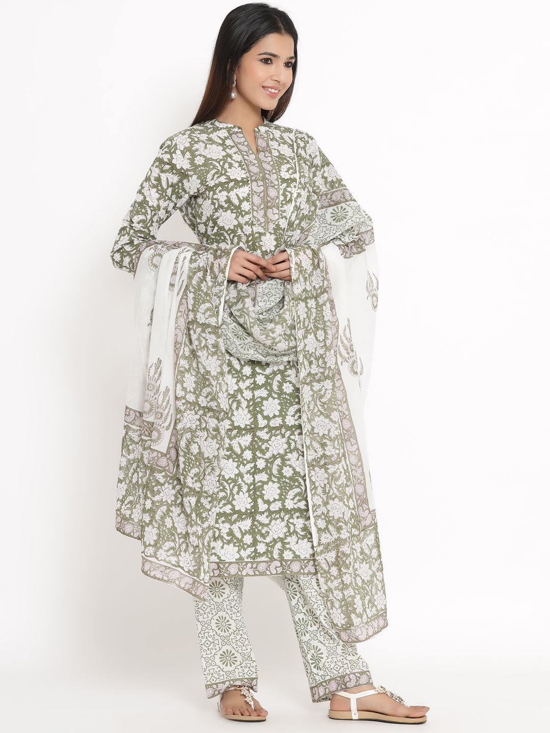Cotton Printed Straight Kurta Palazzo Dupatta