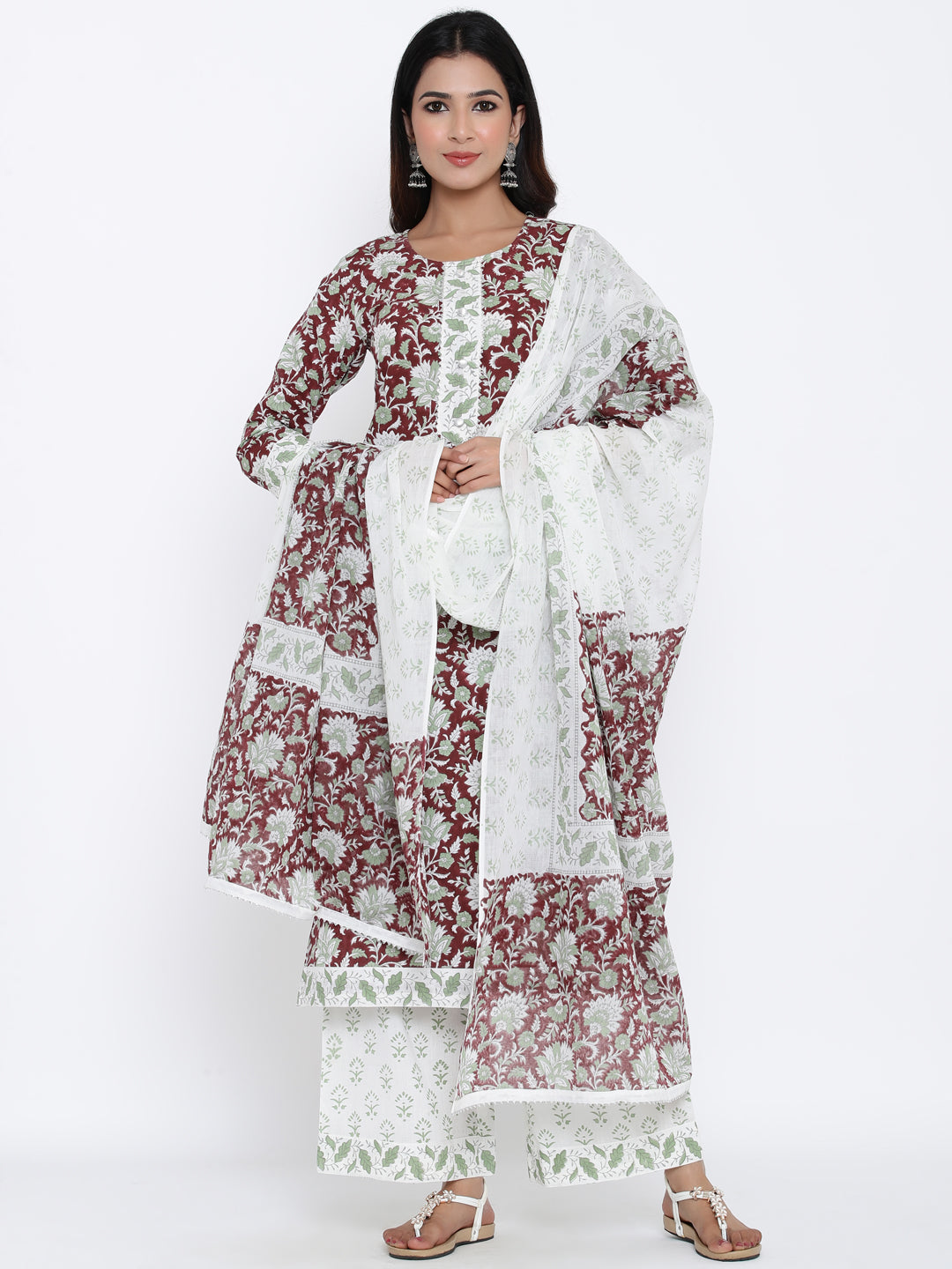 Cotton Printed Flared Kurta Palazzo Dupatta