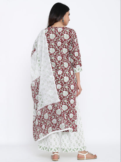 Cotton Printed Flared Kurta Palazzo Dupatta