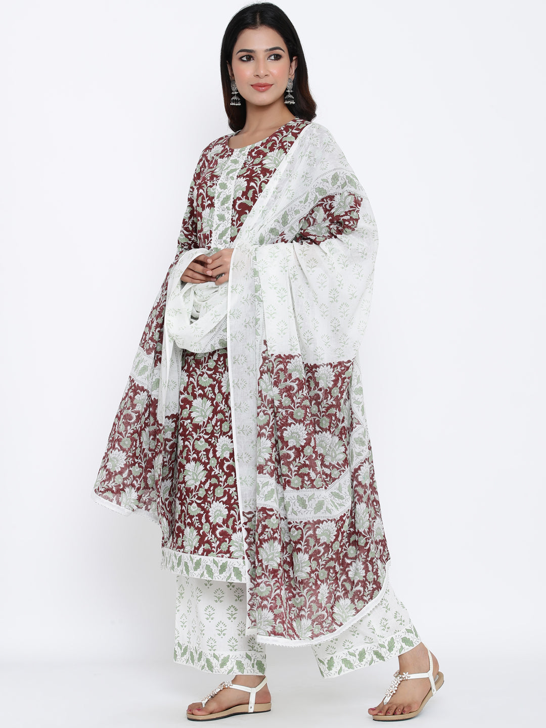 Cotton Printed Flared Kurta Palazzo Dupatta