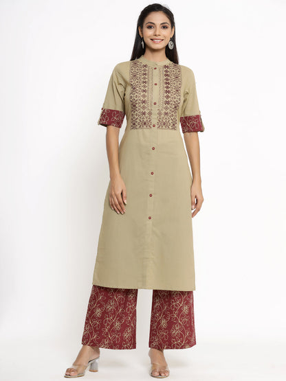 Cotton Printed Straight Kurta Palazzo Set