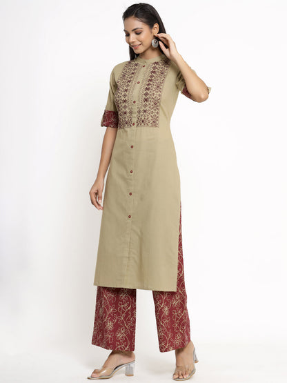 Cotton Printed Straight Kurta Palazzo Set