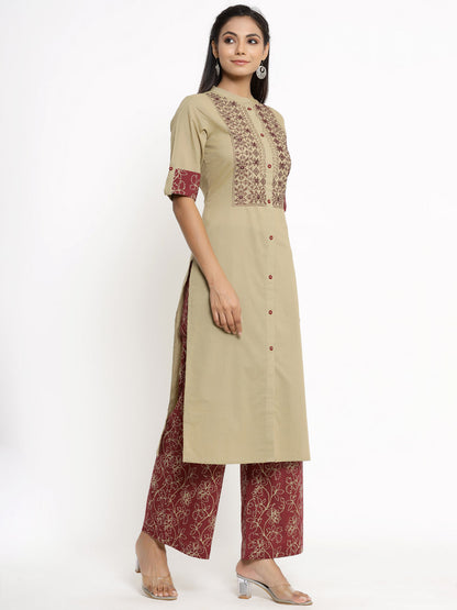Cotton Printed Straight Kurta Palazzo Set