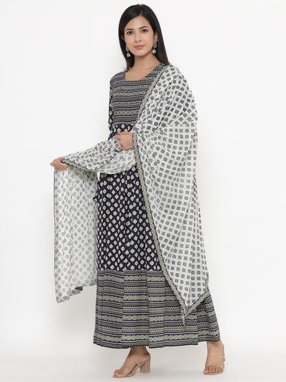 Rayon Printed Regular Kurta With Dupatta