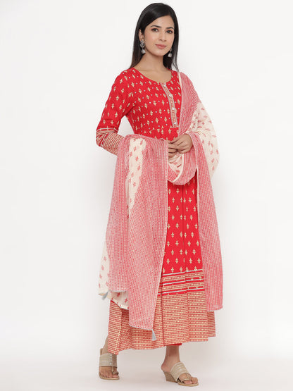 Rayon Printed Regular Kurta With Dupatta