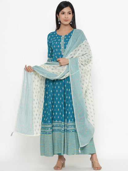 Rayon Printed Regular Kurta With Dupatta