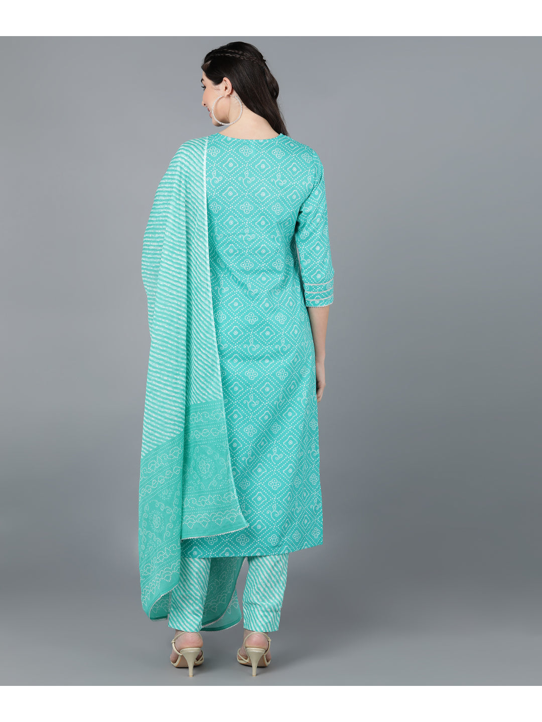 Cotton Leheriya Print Straight Kurta Set (Blue)