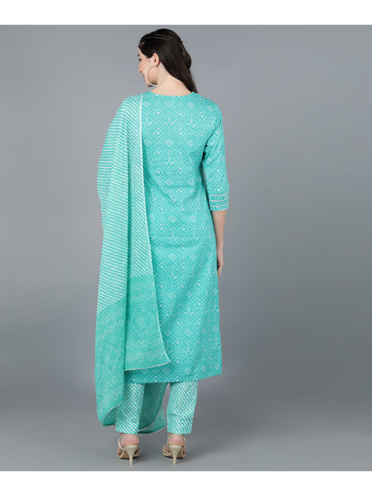 Cotton Leheriya Print Straight Kurta Set (Blue)