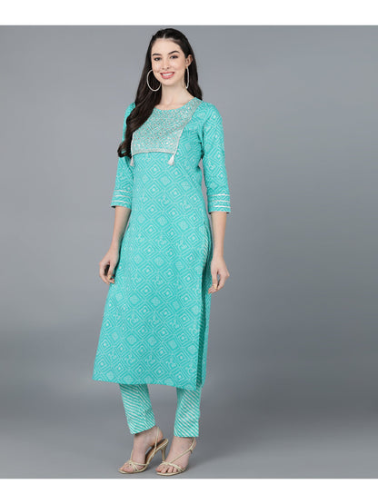 Cotton Leheriya Print Straight Kurta Set (Blue)