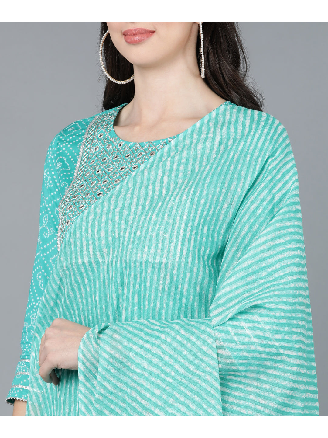 Cotton Leheriya Print Straight Kurta Set (Blue)