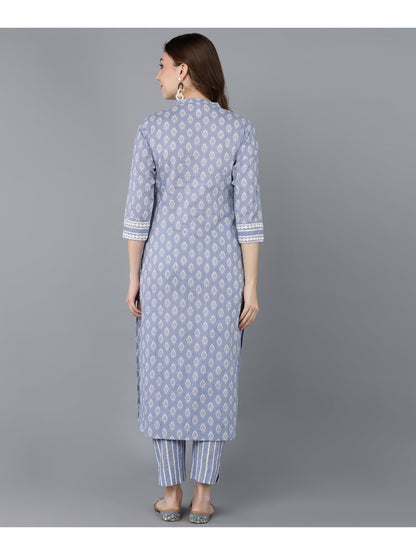 Cotton Printed Straight Kurta Set (Light Purple)