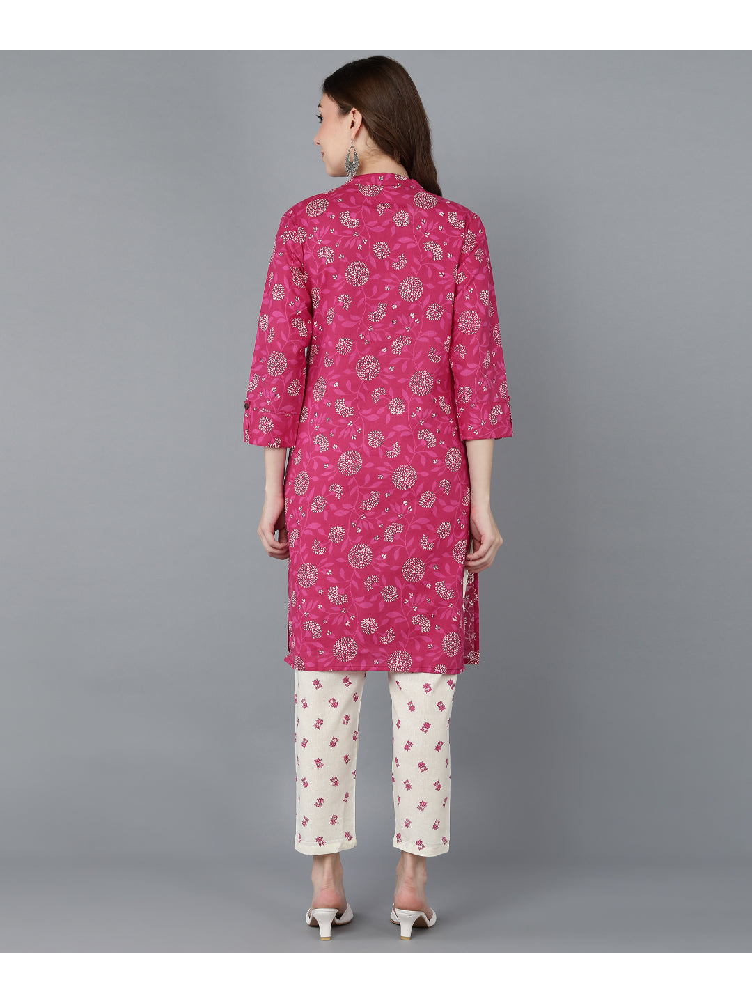 Cotton Printed Straight Kurta Set (Pink)