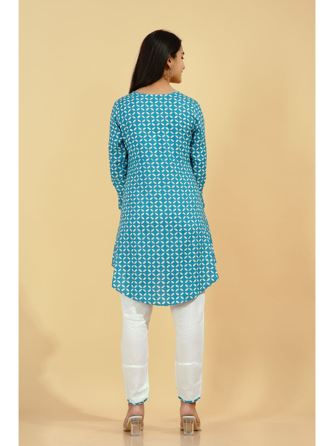 Rayon Printed Up-Down Kurta Set (Sky Blue)