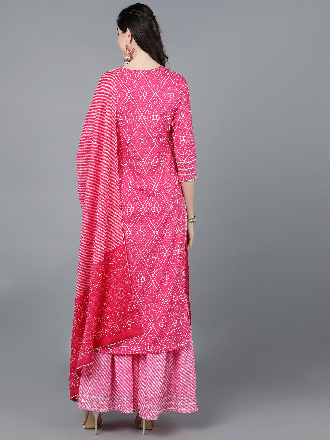 Cotton Lehriya Print Straight Kurta Set (Pink)