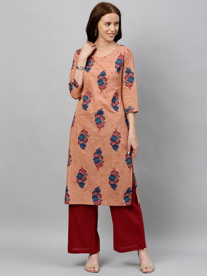 Cotton Printed Straight Kurta Palazzo Set