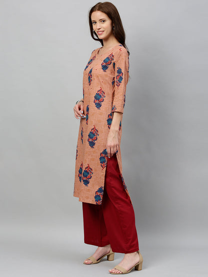 Cotton Printed Straight Kurta Palazzo Set