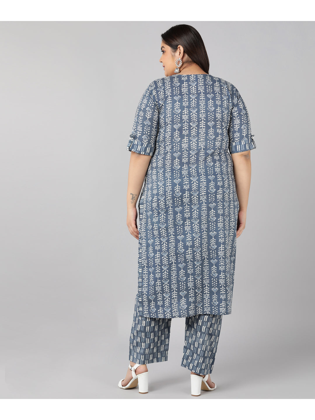 Cotton Printed Straight Kurta Set (Grey)