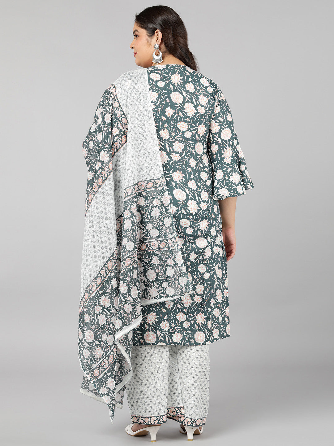 Cotton Floral Print Straight Kurta Set (Blue)