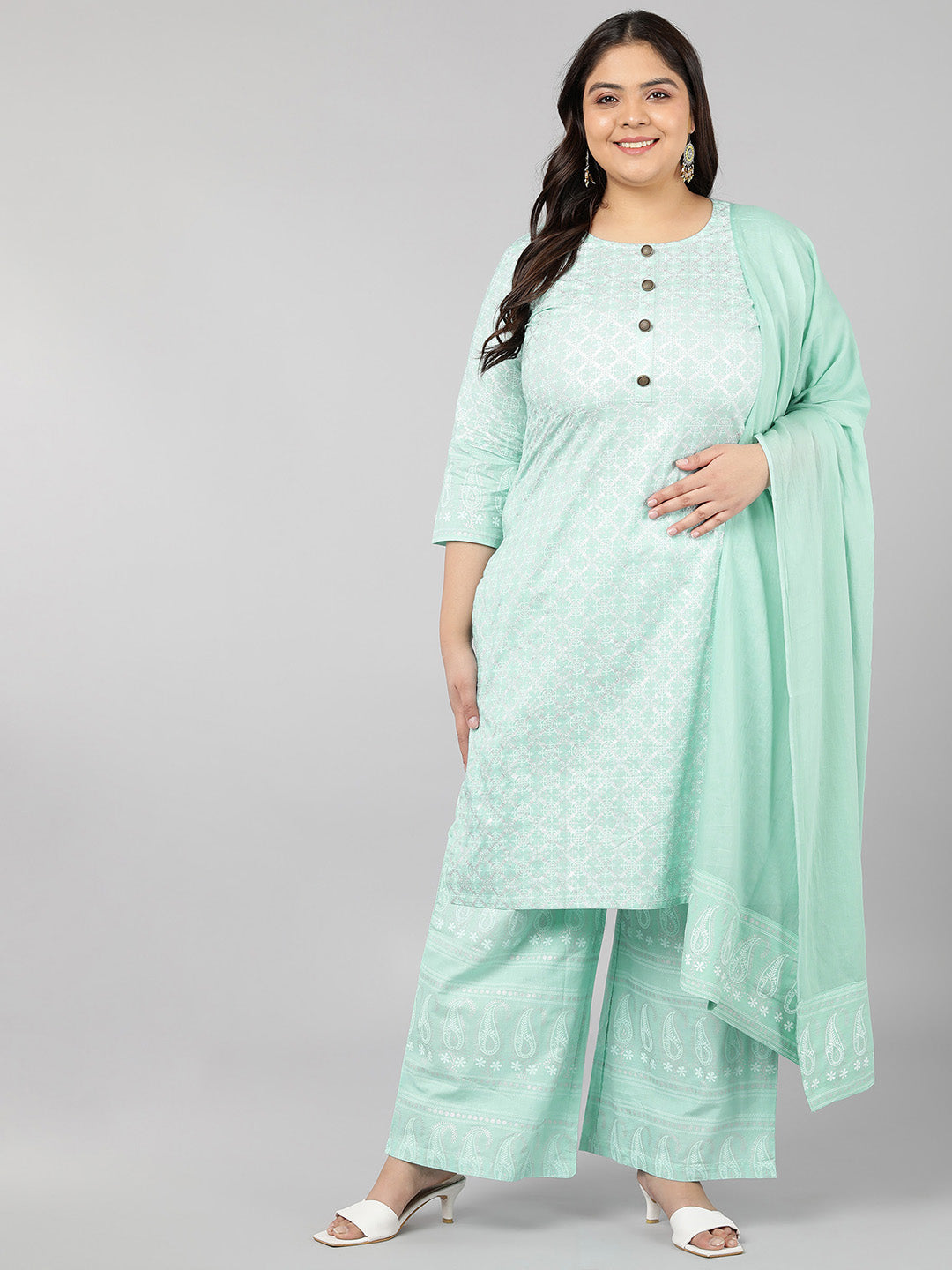 Cotton Printed Straight Kurta Set (Sky Blue)
