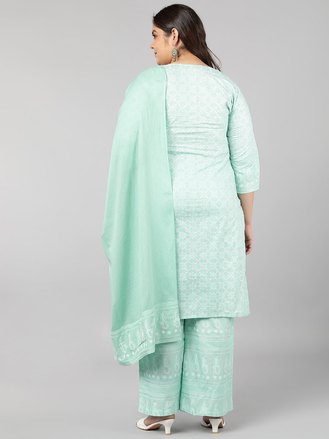 Cotton Printed Straight Kurta Set (Sky Blue)