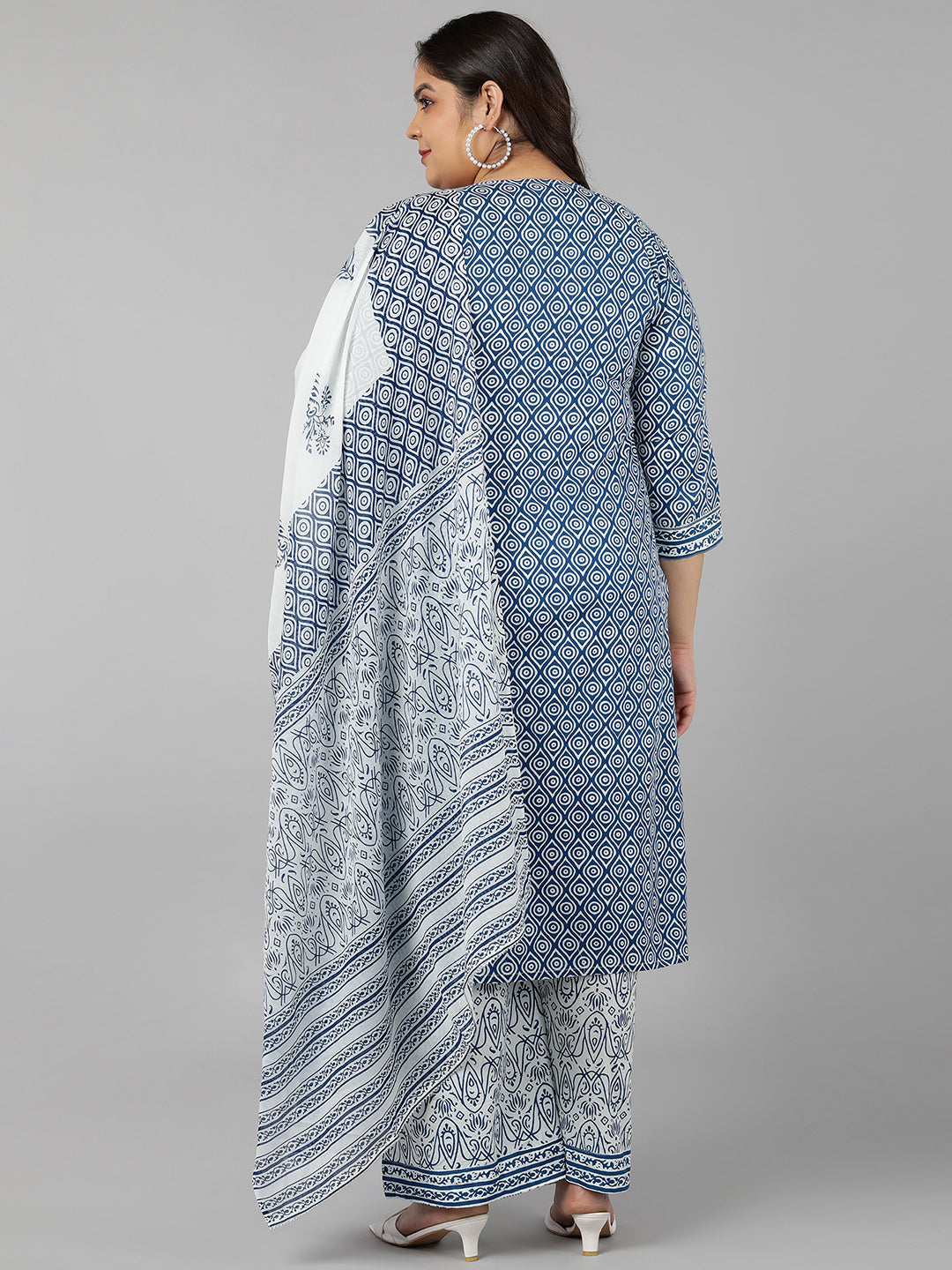 Cotton Printed Straight Kurta Set (Blue)