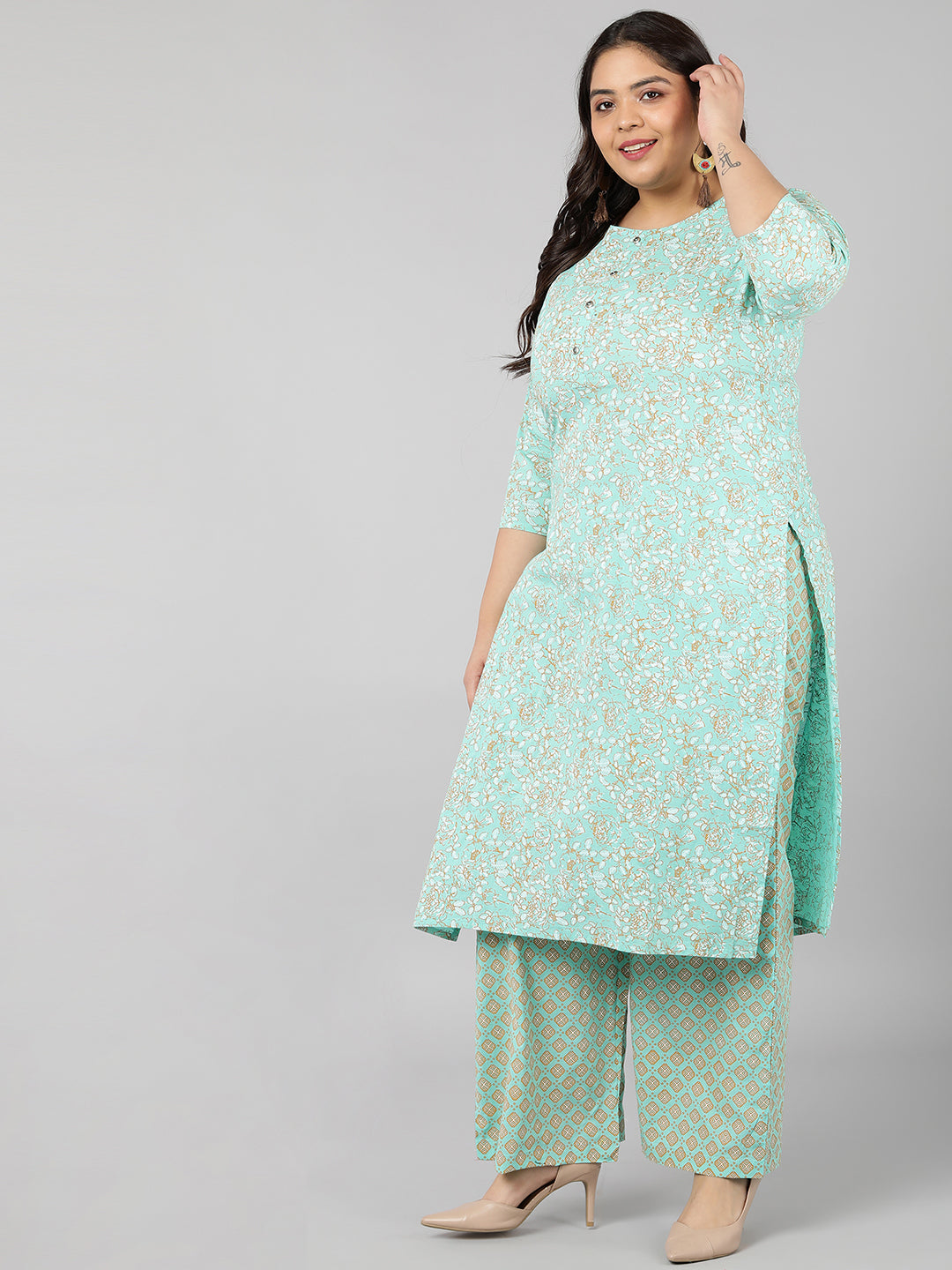 Cotton Printed Straight Kurta Set (Blue)