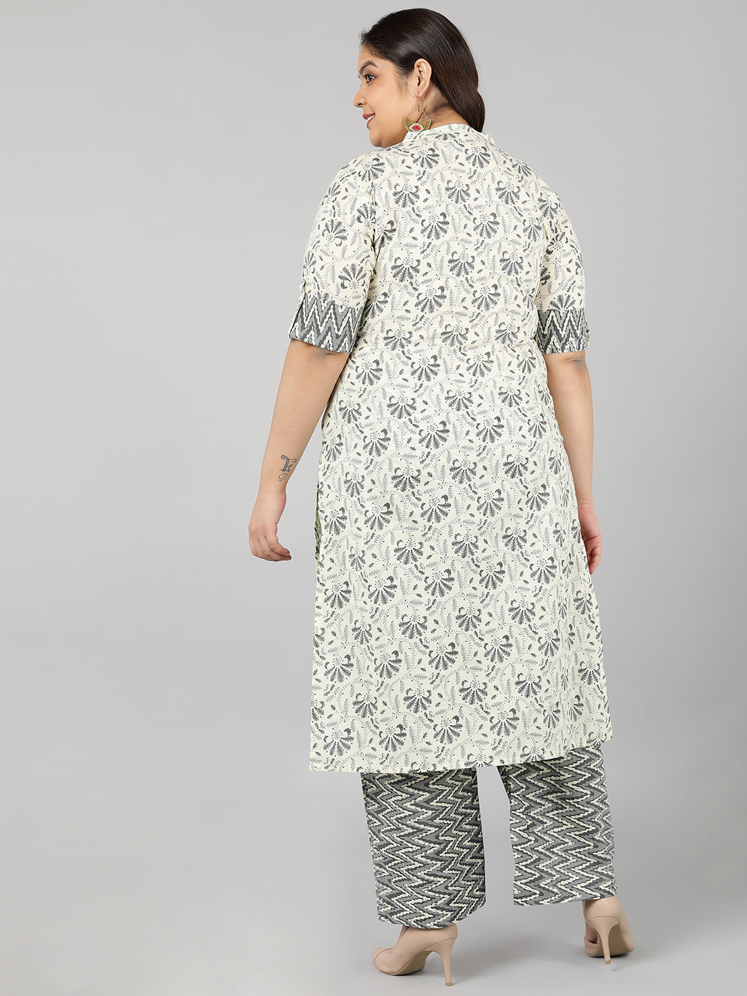 Cotton Printed Straight Kurta Set (Cream)