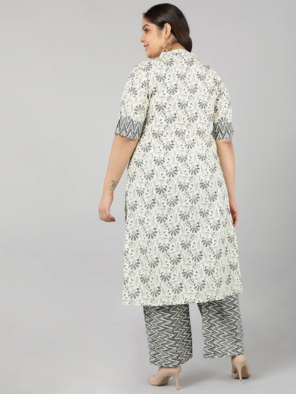 Cotton Printed Straight Kurta Set (Cream)