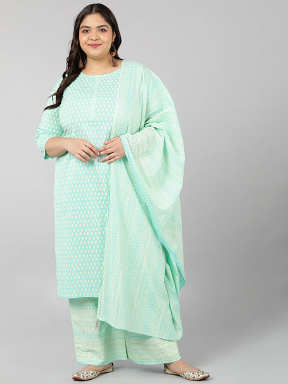 Cotton Printed Straight Kurta Set (Grey)
